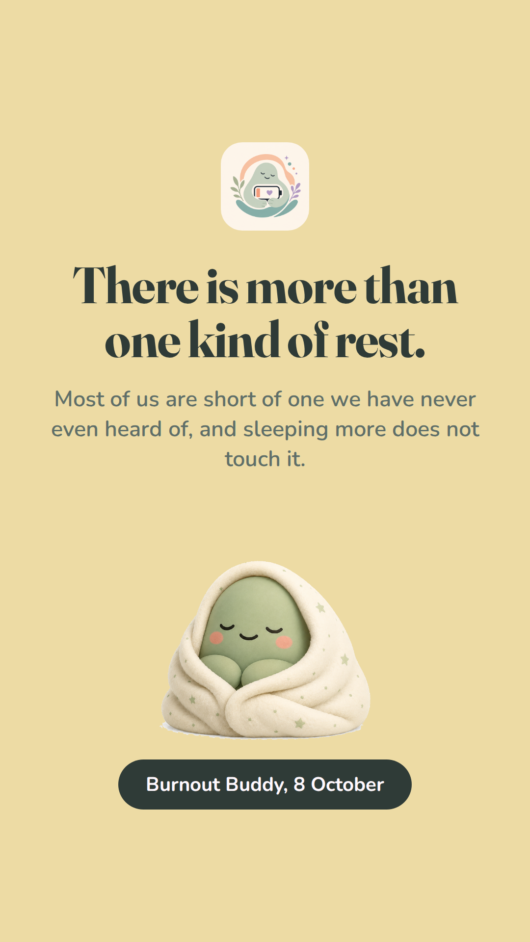 Story graphic about kinds of rest with Brian in a blanket